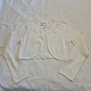CRB girls size XL 14/16 Off white bolero sweater embroidered flowers NEW 1 mark